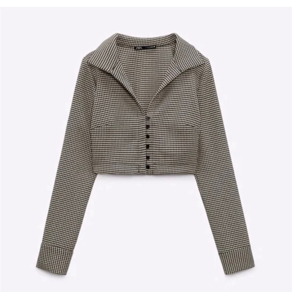 Zara Checkered Blazer Top - Picture 1 of 5